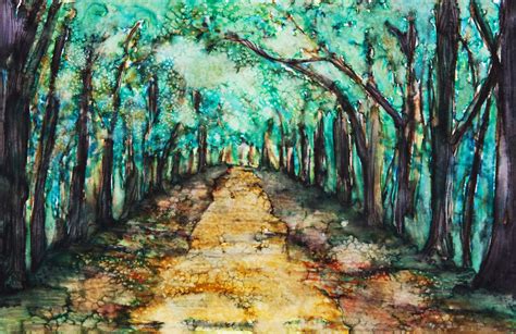 Watercolour Of A Path Lined With Trees Wall Mural Wallsauce Us Tree