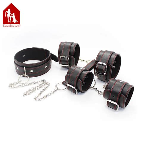 Davidsource Leather Collar Wrist And Ankle Cuffs With Metal Chain Pin