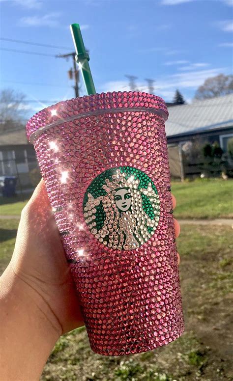 Pink Swarovski Crystallized Starbucks Custom Cold Cup With Copo