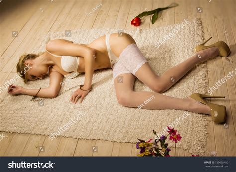 Beautiful Blonde Woman Handcuffs Lying On Stock Photo 159035480 Shutterstock