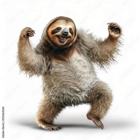 Detailed Illustration Of A Funny Friendly Joyful Sloth Dancing Happily Isolated On A White