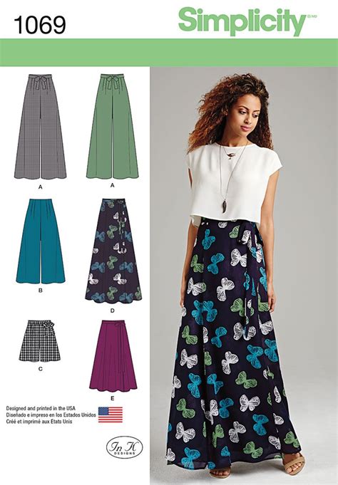 Simplicity 1069 Misses Wide Leg Pants Or Shorts And Skirts In 2 Lengths Wrap Skirt Pattern