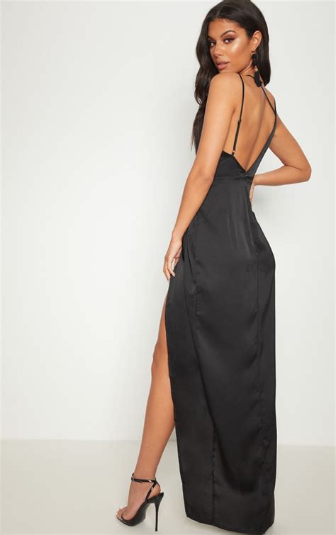 Black Asymmetric Sleeve Cut Out Split Leg Maxi Dress