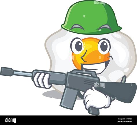 A Cute Picture Of Fried Egg Army With Machine Gun Stock Vector Image