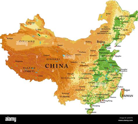 Highly Detailed Physical Map Of China In Vector Format With All The