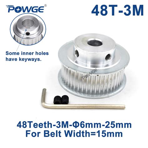 Powge 48 Teeth Htd 3m Timing Pulley Bore 6 8 10 12 14 15 16 17 19 20 25mm For Width 15mm 3m