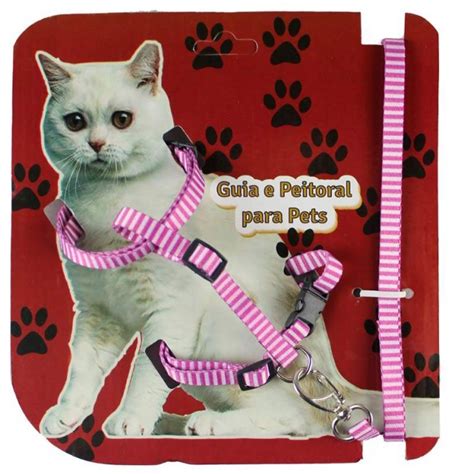 Conjunto Peito E Guia Nylon Gato Macho Pet Repasse M