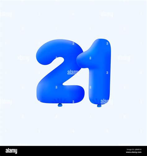 Blue 3d Number 21 Balloon Realistic 3d Helium Blue Balloons Vector