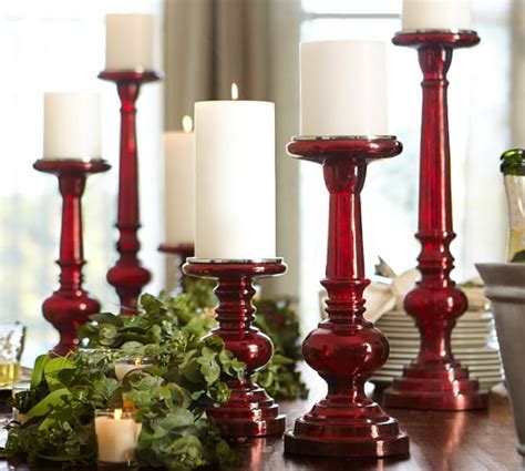 Red Mercury Glass Pillar Holders Pottery Barn