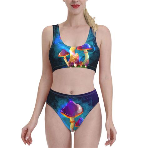 Lukts Women High Waisted Bikini Set Magic Mushrooms Fireflies Swimsuit