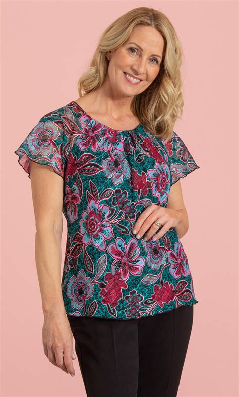 Anna Rose Bias Cut Floral Chiffon Top In Green Klass