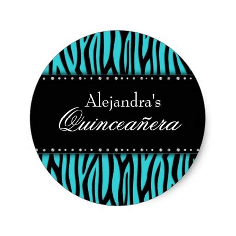 Teal Blue Zebra Diamonds Quinceanera Classic Round Sticker Zazzle