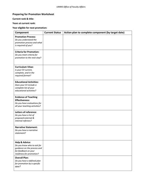 Promotion Points Worksheets