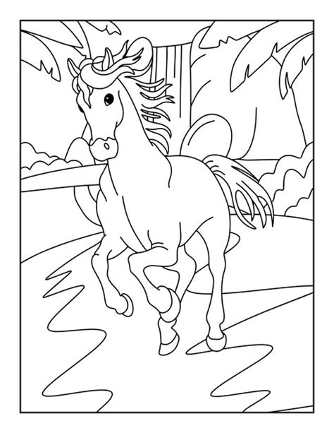 Coloriages De Chevaux Imprimer Pour Les Enfants Vecteur Premium