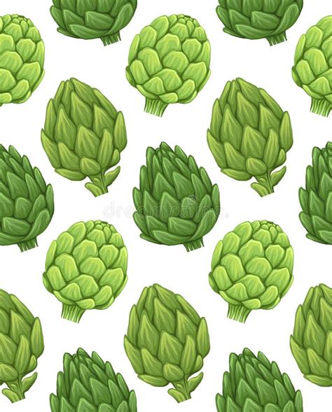 Vector Seamless Pattern With Hand Drawn Artichokes On White Background Backdrop With Cabbage