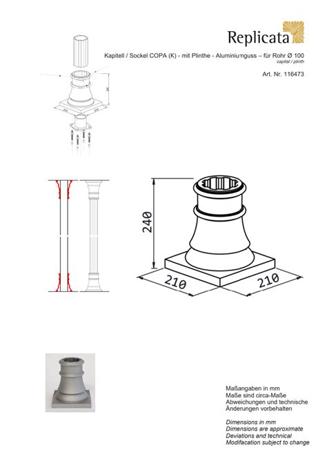Kapitell Sockel Copana K Mit Plinthe Aluminiumguss F R Rohr Mm