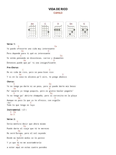 Vida De Rico Ukulele Tabs Por Camilo En Ukutabs Pdf Música Grabada