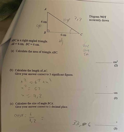 Solved Diagram Not Accurately Drawn Abc Is A Right Angled Triangle Ab4cm Bc6cm A Calcula