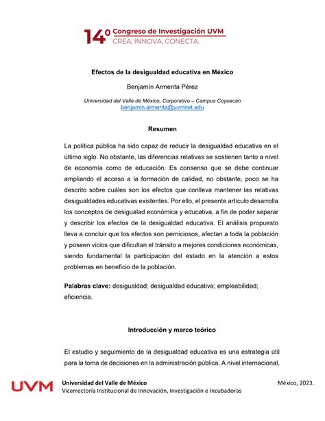 Pdf Efectos De La Desigualdad Educativa En M Xico