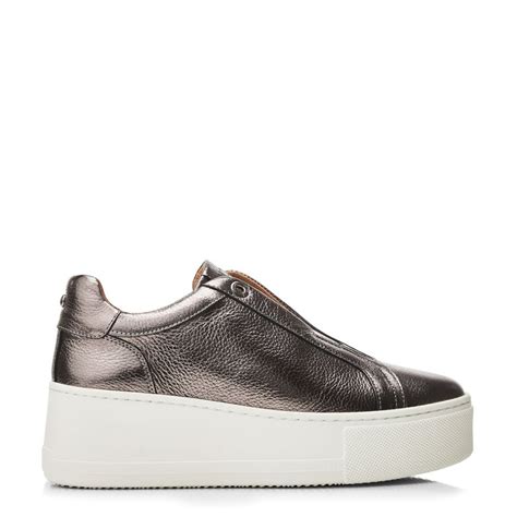 Auben Pewter Leather Trainers From Moda In Pelle Uk