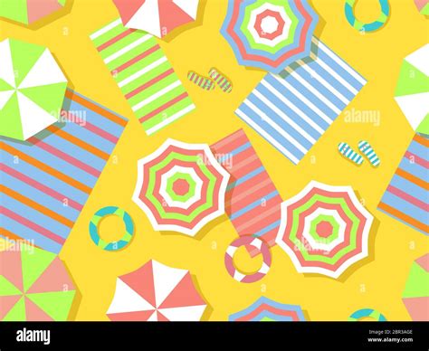 Seamless Beach Pattern Top View Beach Umbrella And Towel On The Sand