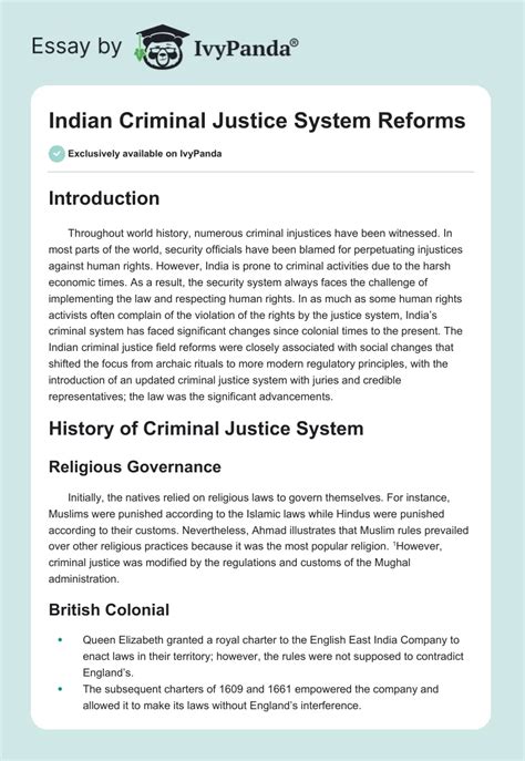 Indian Criminal Justice System Reforms 973 Words Essay Example