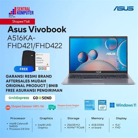 Jual Asus A516KA FHD421 FHD422 Celeron N4500 4GB 256GB SSD Win 11 OHS