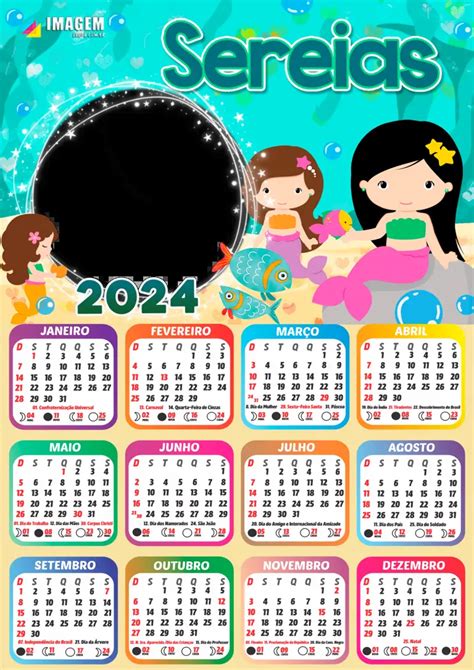 Moldura Calendário 2024 Sereias Png Imagem Legal