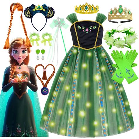 Disney Dondurulmu Anna Prenses Cosplay Kost M Ocuk Fantezi Ye Il LED K