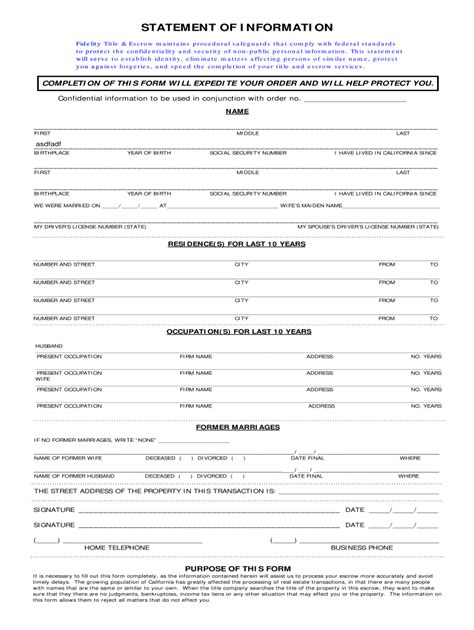 Ca Statement Information Fidelity Title Escrow Fill And Sign