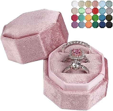 Amazon JIDUO Velvet Ring Box For Proposal 3 Slots Octagon Wedding