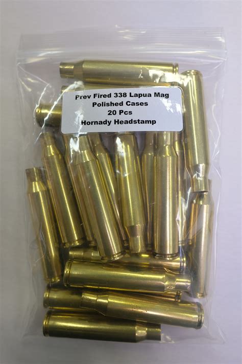 Previously Fired Hornady Headstamp Polished 338 Lapua Mag Brass Casings 20 Bag Budget Shooter