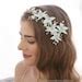 Vintage Blue Flower Crown Wired Pearl Bridal Headpiece Beaded Flower