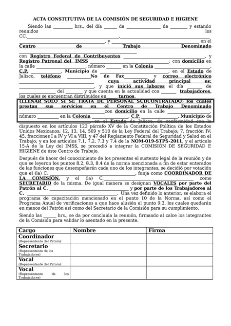 Acta Constitutiva Seguridad E Higiene Acta Constitutiva De La