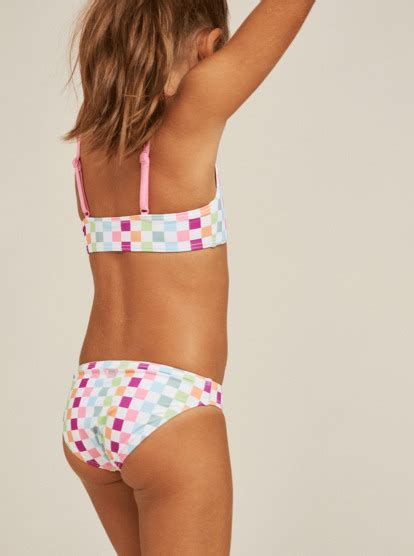 Girls Rainbow Check Two Piece Crop Top Bikini Set Roxy