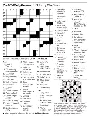 Wsj Friday Crossword Contest - Fill Online, Printable, Fillable, Blank ...