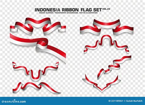 Indonesia Ribbon Flags Set Element Design 3d Style Vector