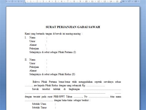 Detail Contoh Surat Perjanjian Gadai Sawah Koleksi Nomer