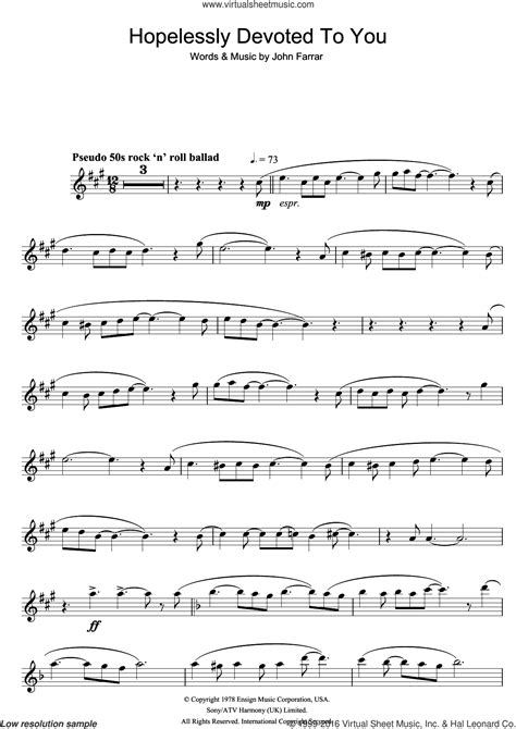 Hopelessly Devoted To You From Grease Sheet Music For Tenor Saxophone