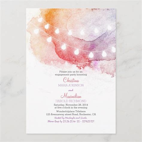 A Watercolor Wedding Card With String Lights