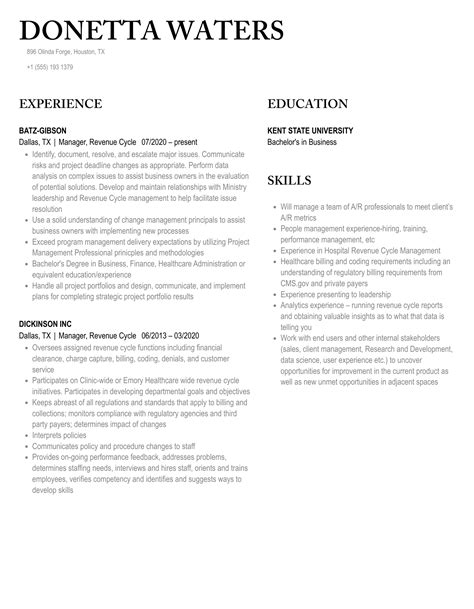 Manager Revenue Cycle Resume Samples Velvet Jobs