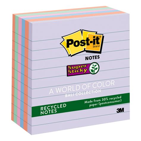 Post It Recycled Super Sticky Lined Notes 4 X 4 Pastel 6 Pads