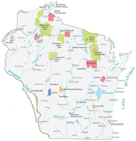 Wisconsin Lakes and Rivers Map - GIS Geography