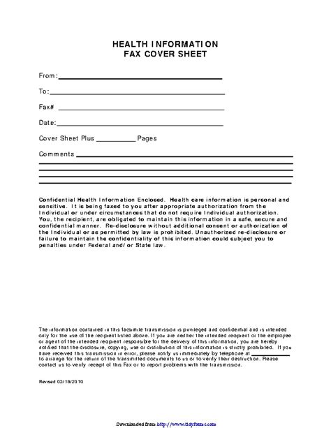 Health Information Fax Cover Sheet PDFSimpli