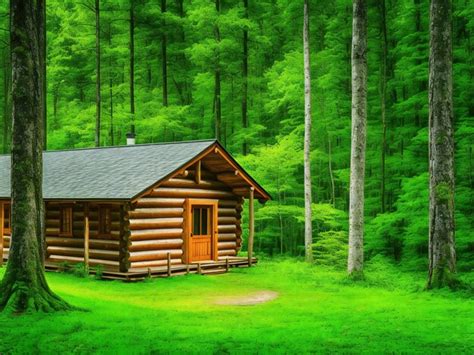 Premium Ai Image A Log Cabin In The Woods With A Green Forest In The