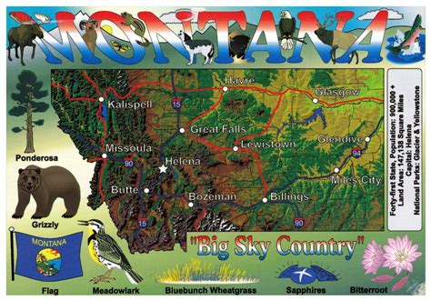 Large Tourist Map Of Montana State Montana State USA Maps Of The