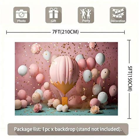 Pink Hot Air Balloon Backdrop Up Up And Away Adventure Birthday Party Photography Backkground