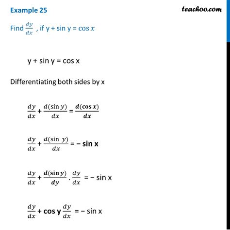 Example 25 Find Dy Dx If Y Sin Y Cos X Chapter 5 Class 12