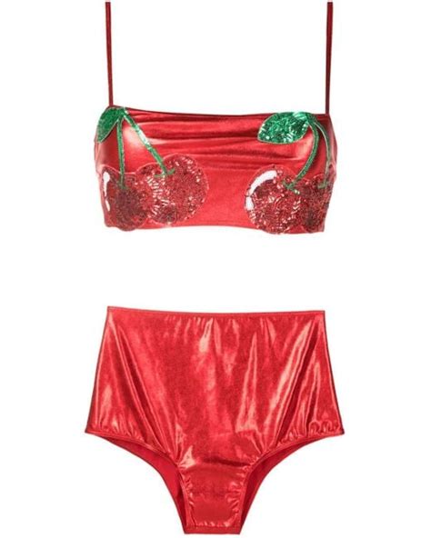 Brigitte Bardot Carnaval Festival Sequin Embellished Metallic Bikini In Red Lyst Uk