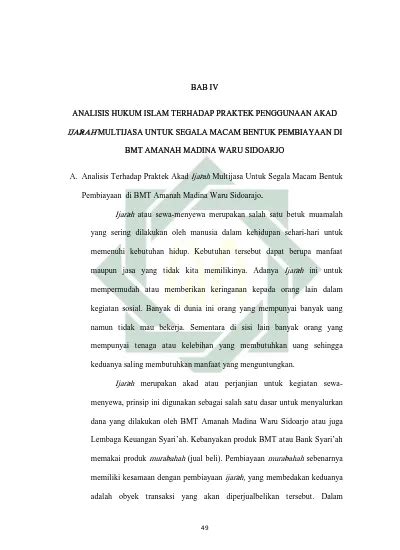 Bab Iv Analisis Hukum Islam Terhadap Praktek Penggunaan Akad Bmt Amanah